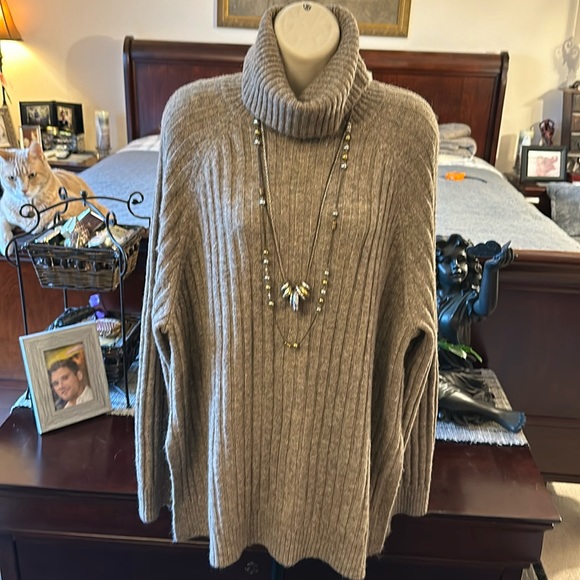 NWOT Dark Brownish Tan Oversized Medium Tunic Turtleneck Sweater - Picture 1 of 8